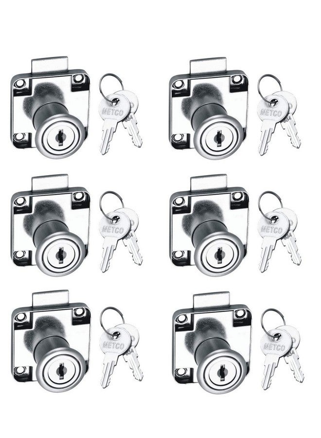 Met Craft MCAH-017-MM Metco Multipurpose Drawer Lock with 2 Reversible Key Pack of 6pc (Silver, Chrome Finish) - Image 1