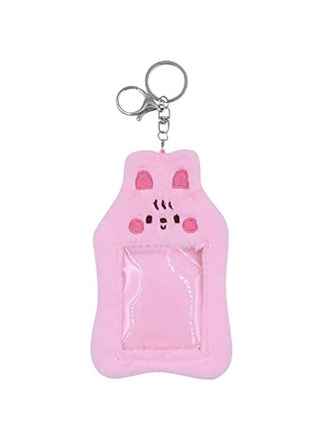 Generic Cute Plush Photocard Holder With Keychain Kpop Credit ID Bank Card Bus Card Protective Case Photo Sleeves,Pink Rabbit  - Image 1