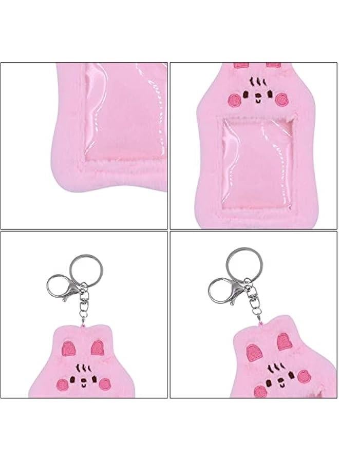 Generic Cute Plush Photocard Holder With Keychain Kpop Credit ID Bank Card Bus Card Protective Case Photo Sleeves,Pink Rabbit  - Image 5