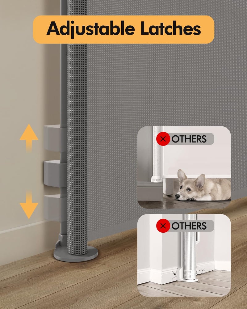 Zupetta Retractable Baby Gate for Stairs & Doorways, 55" Wide x 33.6" Tall Easy Installation Mesh Dog Gate for Indoor & Outdoor Use,Pet and Dog Safety Gate for Hallways(Grey) - Image 5