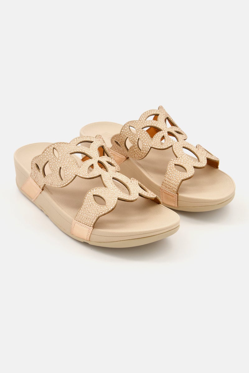 FitFlop Women Embellished Elora Crystal Slides, Beige/Rose Gold - Image 1