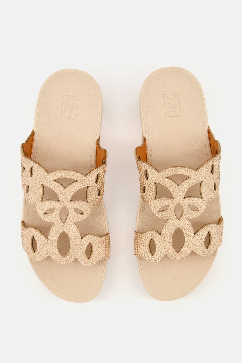FitFlop Women Embellished Elora Crystal Slides, Beige/Rose Gold - Image 4
