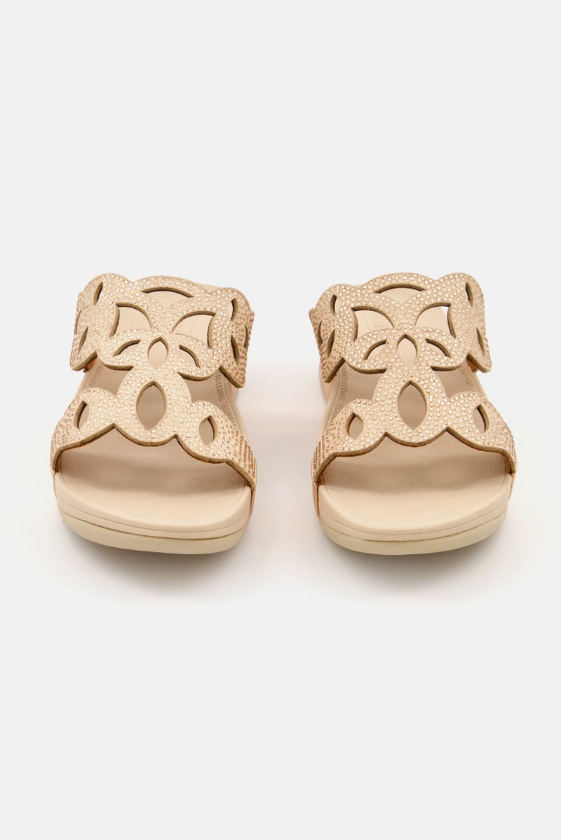 FitFlop Women Embellished Elora Crystal Slides, Beige/Rose Gold - Image 2