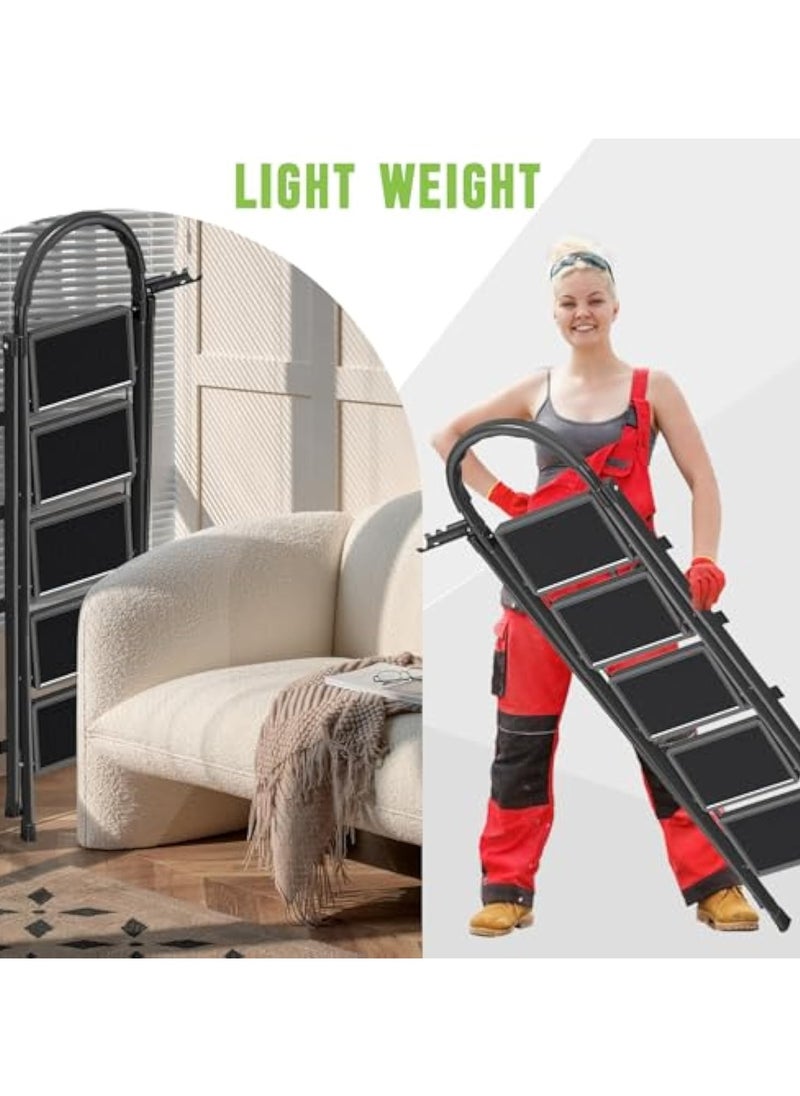 ACPLAY 5 Steps Foldable Ladder, Aluminum Home Ladder Folding Step Stool with Wide Anti-Slip Pedal, Foldable Step Stool for Home,Kitchen, Garden, Office  - Image 5