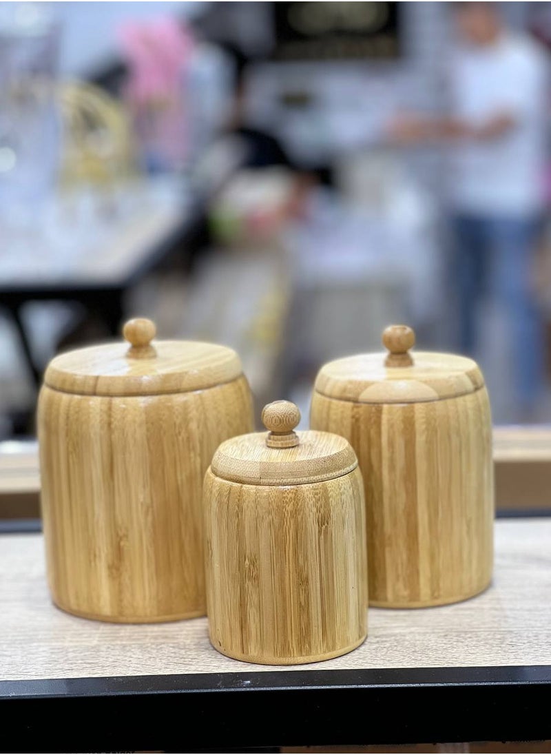 Generic - Wooden coffee corner jar set Bamboo wood Ball handle..tight-sealed cover to prevent air entry. 3 pieces of different sizes - Image 1