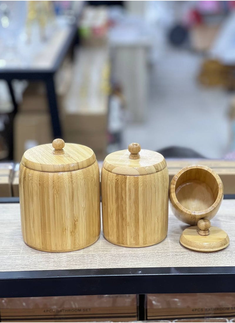 Generic - Wooden coffee corner jar set Bamboo wood Ball handle..tight-sealed cover to prevent air entry. 3 pieces of different sizes - Image 1