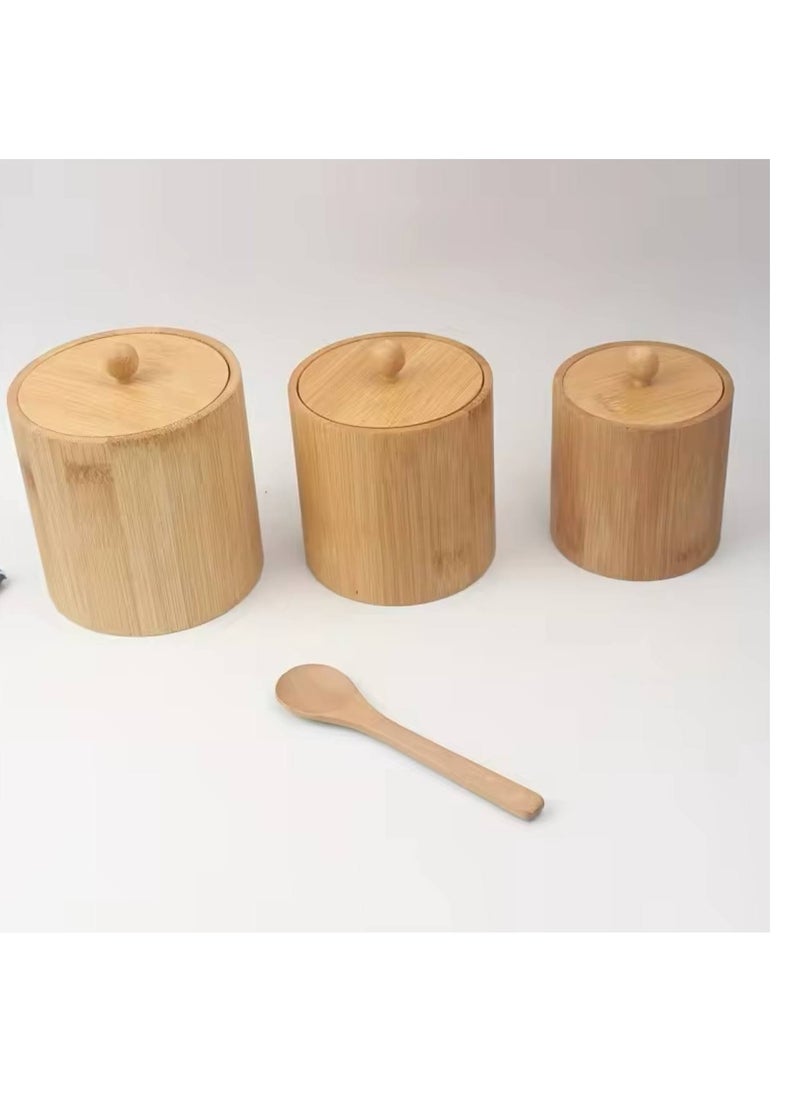 Generic - Wooden coffee corner jar set Bamboo wood Ball handle..tight-sealed cover to prevent air entry. 3 pieces of different sizes - Image 1