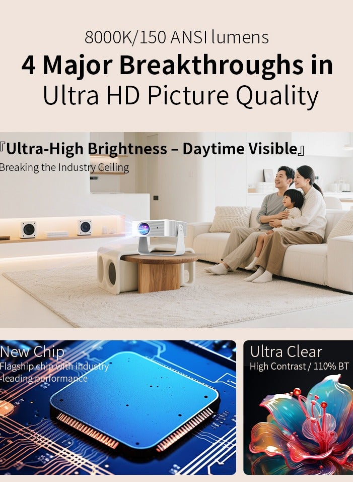 واي تي جهاز عرض صغير ذكي Y8S بدقة 4K و5G وواي فاي وأندرويد 13 وبلوتوث وتركيز تلقائي وحجر الزاوية وتعديل زاوية 360 درجة، عالي الدقة بالكامل للاستخدام الداخلي والخارجي، متوافق مع عصا التلفزيون/HDMI/USB/PS5/iOS/PS4 - Image 4