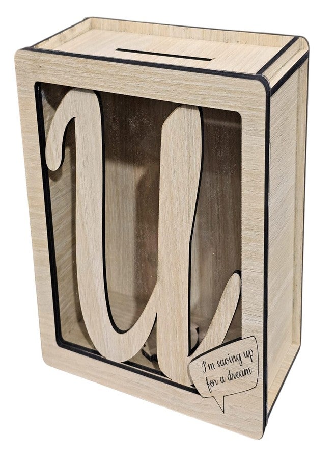 LACUM® Letter Piggy Bank – Custom Wooden Money Bank for Kids & Adults – Sunmica Coated Engineering Wood with Transparent Acrylic Front – Unique Gifts (Letter U) - Image 1