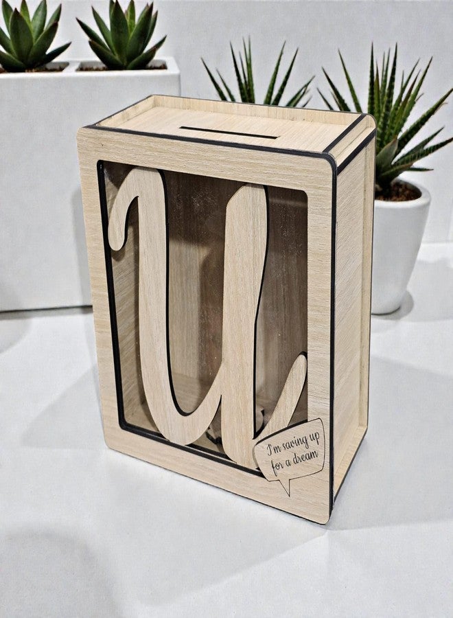 LACUM® Letter Piggy Bank – Custom Wooden Money Bank for Kids & Adults – Sunmica Coated Engineering Wood with Transparent Acrylic Front – Unique Gifts (Letter U) - Image 2