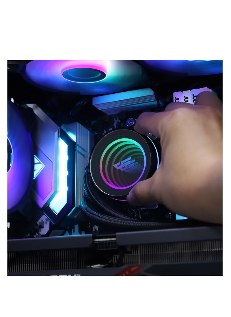 DarkFlash - Darkflash Twister DX120 V2.6 ARG CPU Liquid Cooler, Latest Intel 1700 & AMD5 Support, 1800 RPM, Water Pump Infinity Mirror With 360 Degree Rotation, Low Noise 32dba, PWM  Fan For PC - Image 1