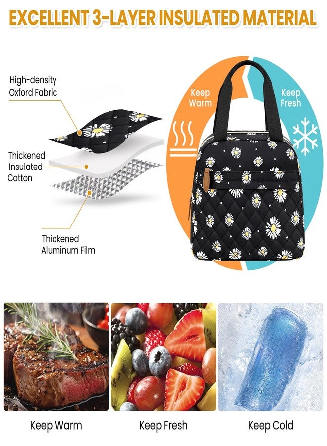 ELONGRIVER Insulated Lunch Bag for Women, Portable Lightweight Lunch Box for Adults, Reusable Small Lunch Tote Cooler Bags with Front Zipper Pocket for Work, Travel and Picnic (Black-Floral) - Image 3