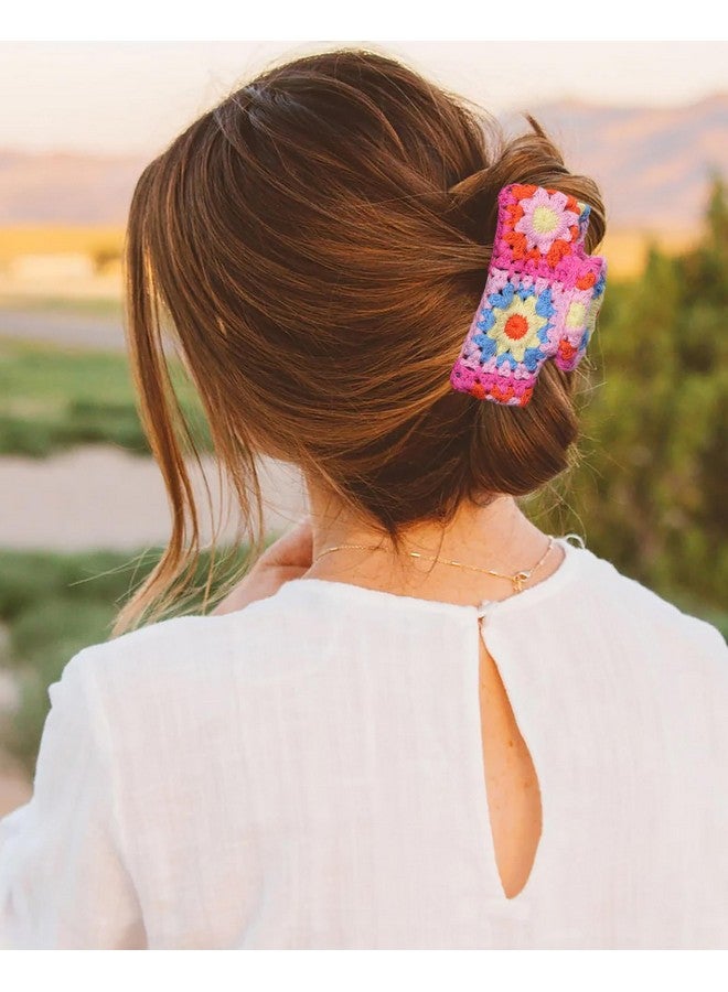 2Pcs Large Crochet Clips - Thick Hair Strong Hold Non-Slip Knitted Jaw Clips, Cute Strawberry Accessories For Women Girls