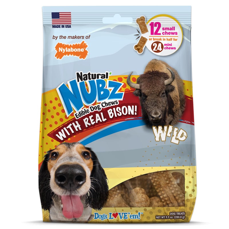 Nylabone Nubz Wild Natural Dog Chew Treats for Small Dogs, Long Lasting Dog Chew Bones Made in USA, Bison Flavor, for Dogs Up to 25 lbs. (12 Count) - Image 1