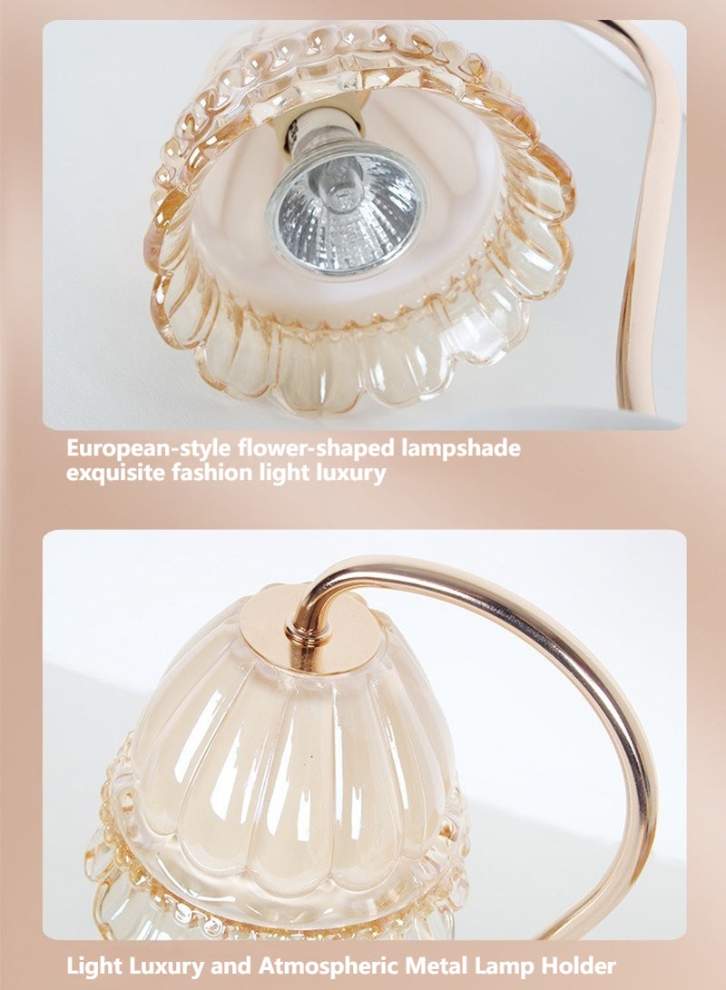 Tawny Camellia Shade Wax Lamp Candle Warmer Lamp with High Transparency Glass Stepless Dimming Rapid Melting Solid Wood Base Ideal for Home Decor and Aromatherapy, White Marble Base