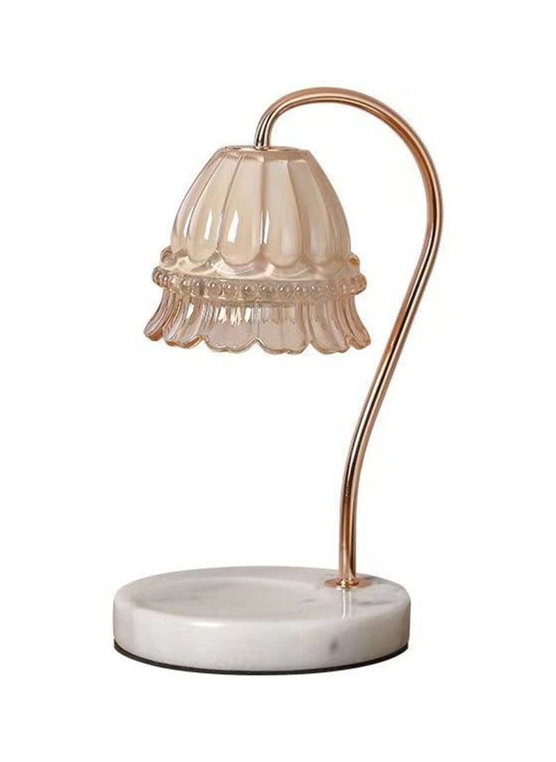 Tawny Camellia Shade Wax Lamp Candle Warmer Lamp with High Transparency Glass Stepless Dimming Rapid Melting Solid Wood Base Ideal for Home Decor and Aromatherapy, White Marble Base