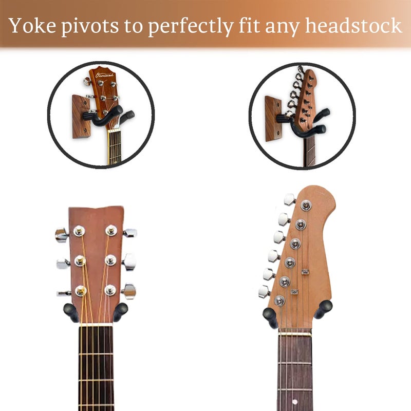 Onmiwod Guitar Wall Mount 3 Pack, Black Walnut Wood Guitar Hanger, U-Shaped Guitar Wall Hanger Mount, Guitar Holder Hook Stand Wall for Acoustic, Electric Guitar, Banjo, Bass, Gift for Guitar Player - Image 4