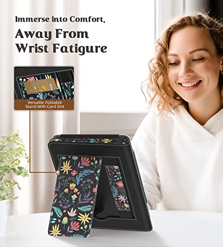 MoKo Case for All-New 6" Kindle(11th Generation, 2024/2022 Release)/(10th/8th Gen, 2019/2016), Ultra Lightweight PU Shell Cover with Auto Wake/Sleep for Kindle 2024, Colorful Flowers - Image 3