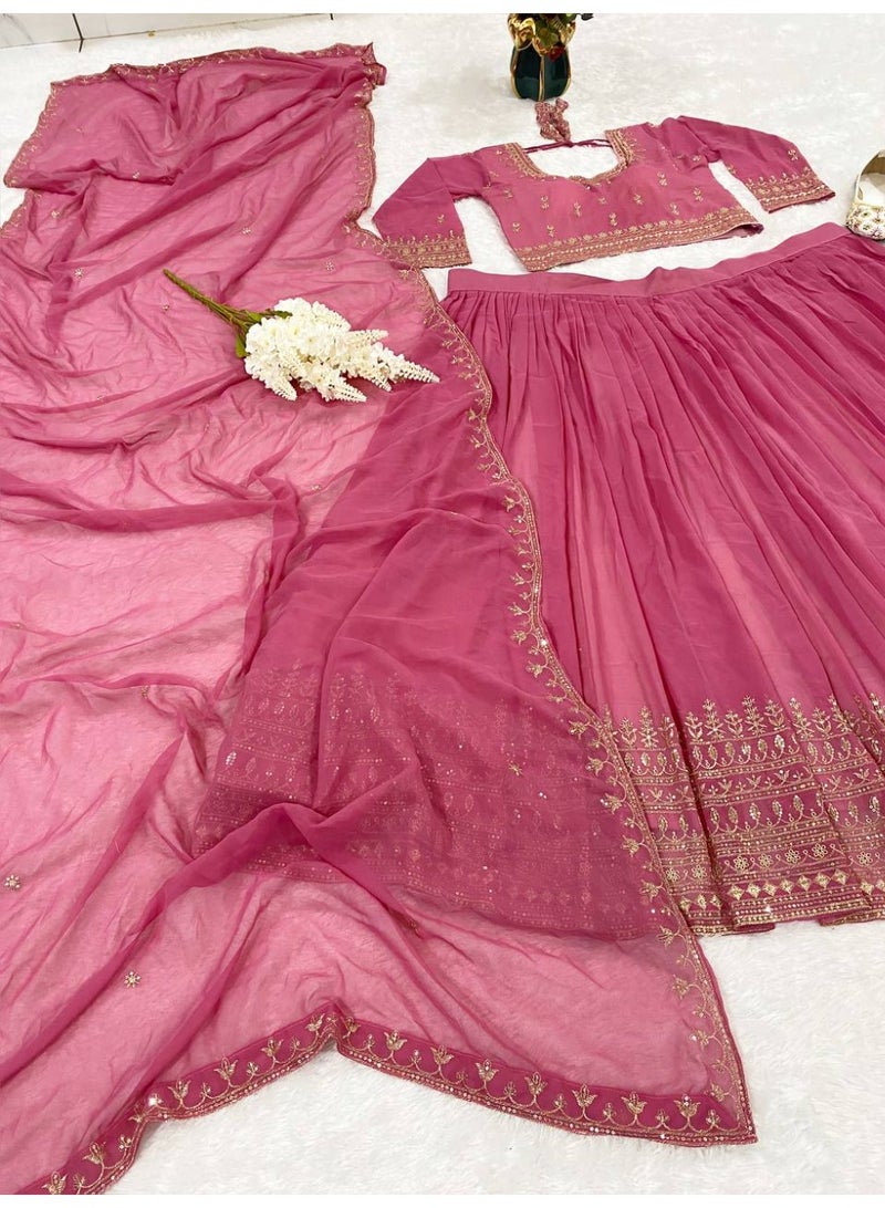 Designer Faux Georgette Embroidered Lehenga Set with Dupatta – Thread & Sequin Work | Can-Can & Canvas Flair
