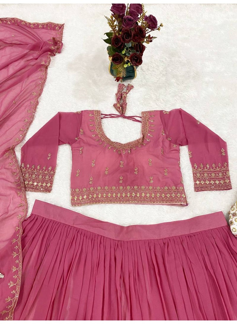 Designer Faux Georgette Embroidered Lehenga Set with Dupatta – Thread & Sequin Work | Can-Can & Canvas Flair
