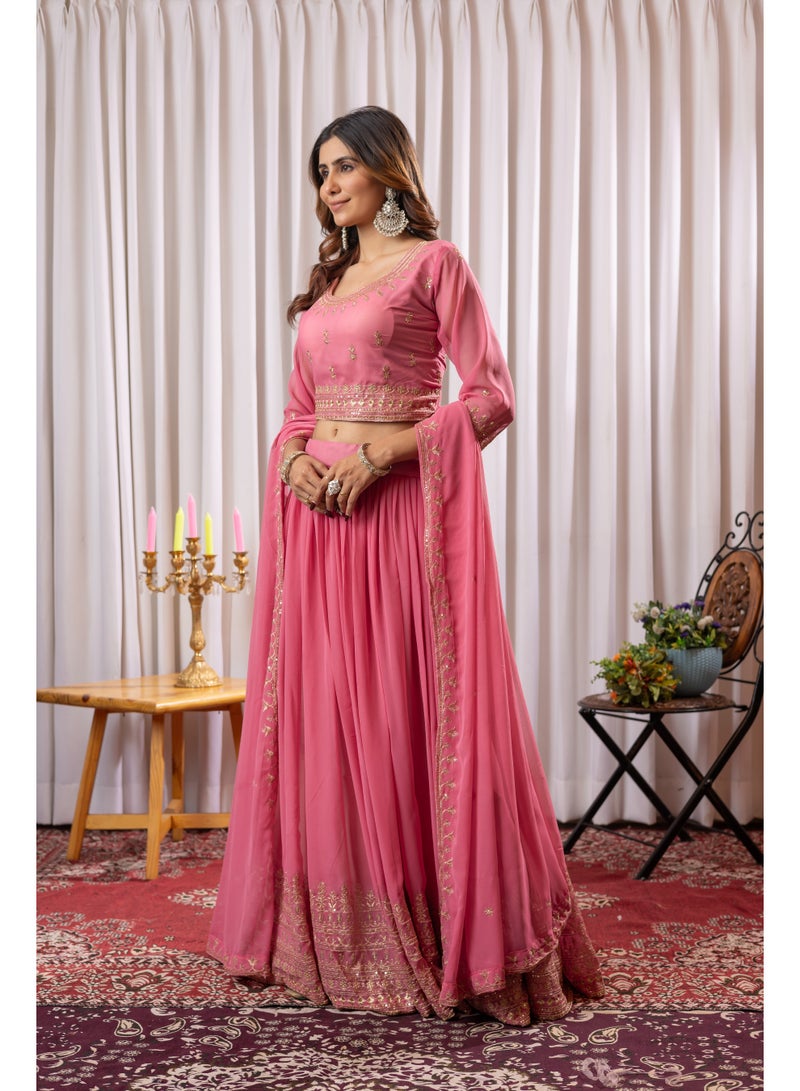Super Asian Designer Faux Georgette Embroidered Lehenga Set with Dupatta – Thread & Sequin Work | Can-Can & Canvas Flair  - Image 4