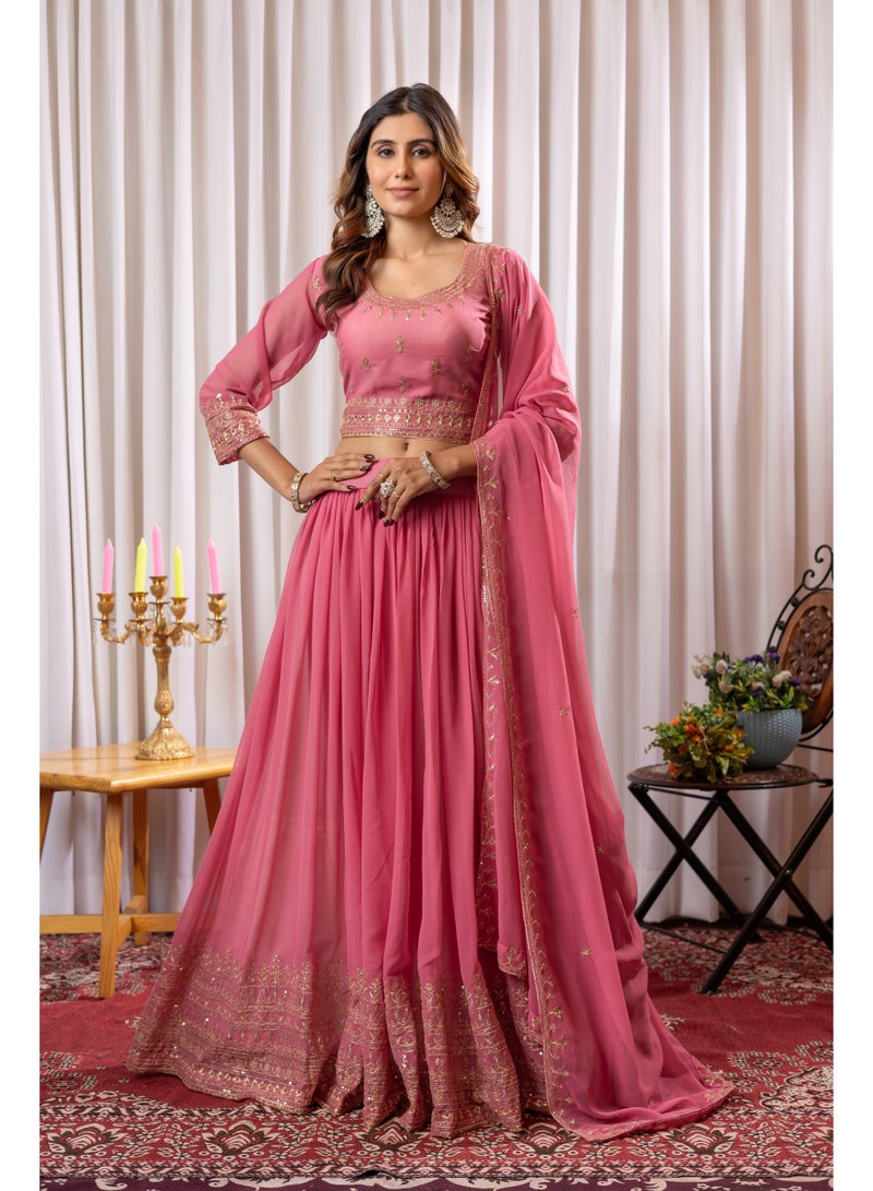 Super Asian Designer Faux Georgette Embroidered Lehenga Set with Dupatta – Thread & Sequin Work | Can-Can & Canvas Flair  - Image 3