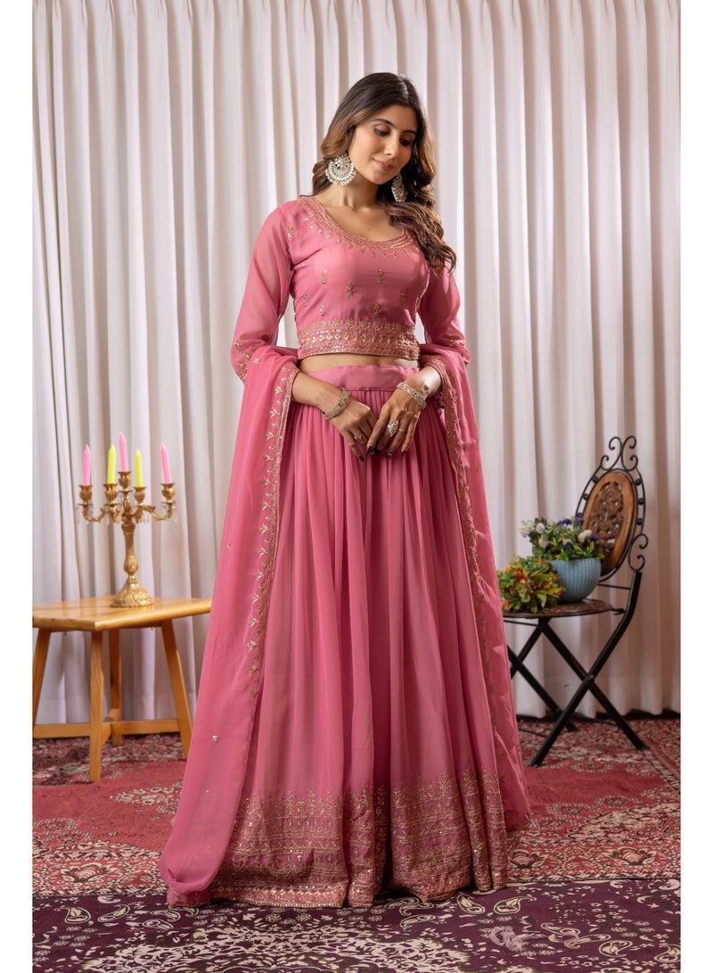 Super Asian Designer Faux Georgette Embroidered Lehenga Set with Dupatta – Thread & Sequin Work | Can-Can & Canvas Flair  - Image 2
