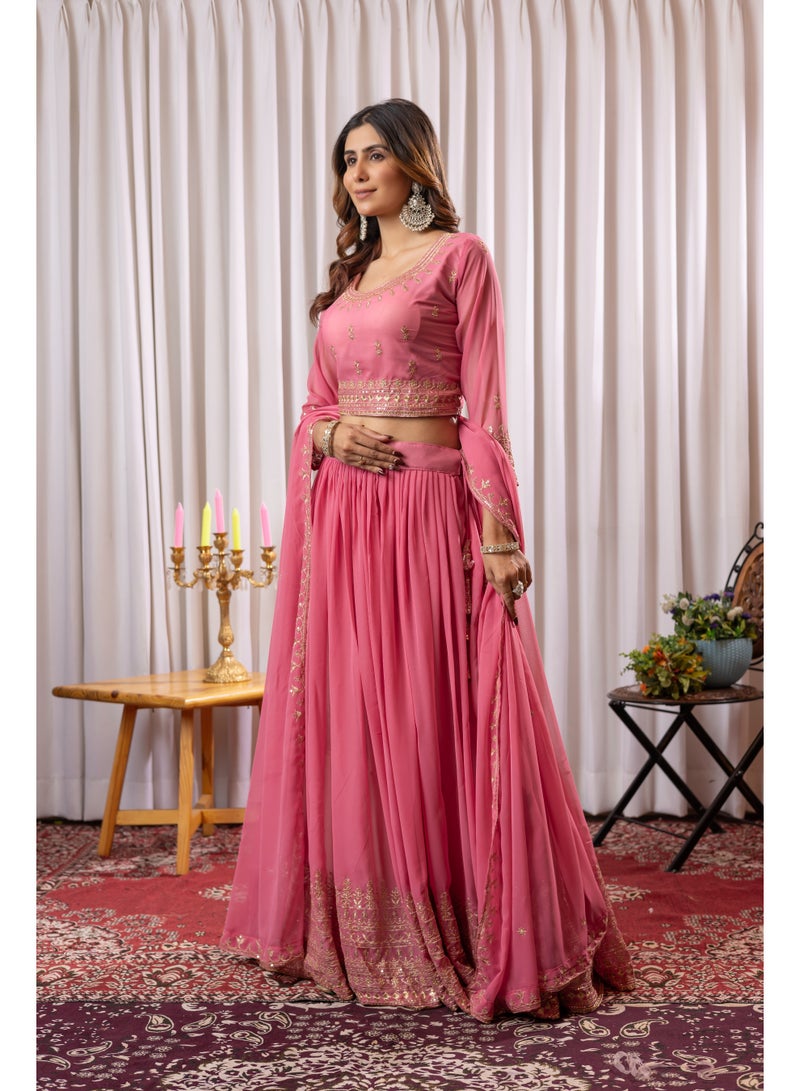 Designer Faux Georgette Embroidered Lehenga Set with Dupatta – Thread & Sequin Work | Can-Can & Canvas Flair