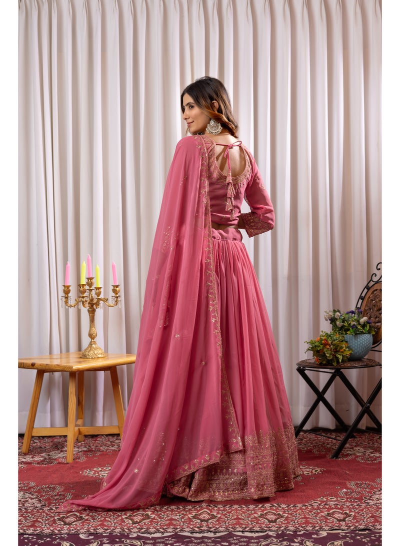 Designer Faux Georgette Embroidered Lehenga Set with Dupatta – Thread & Sequin Work | Can-Can & Canvas Flair