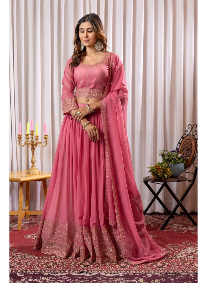Designer Faux Georgette Embroidered Lehenga Set with Dupatta – Thread & Sequin Work | Can-Can & Canvas Flair