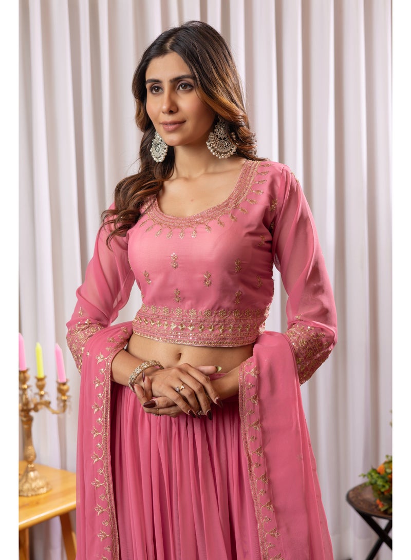 Super Asian Designer Faux Georgette Embroidered Lehenga Set with Dupatta – Thread & Sequin Work | Can-Can & Canvas Flair  - Image 5