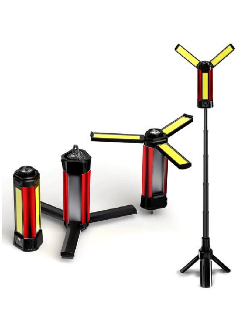 COMFET - Rechargeable Led Camping And Work Light With Tripod Stand, 500/1K/2K Lumen, 360° Rotate Foldable,Triple Head Cob And 6000Mah Battery With Display For Camping, Car Repairing, Barbecue, Workshop. - Image 1