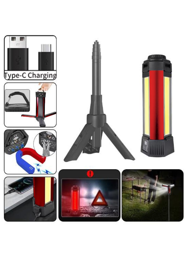 COMFET - Rechargeable Led Camping And Work Light With Tripod Stand, 500/1K/2K Lumen, 360° Rotate Foldable,Triple Head Cob And 6000Mah Battery With Display For Camping, Car Repairing, Barbecue, Workshop. - Image 1