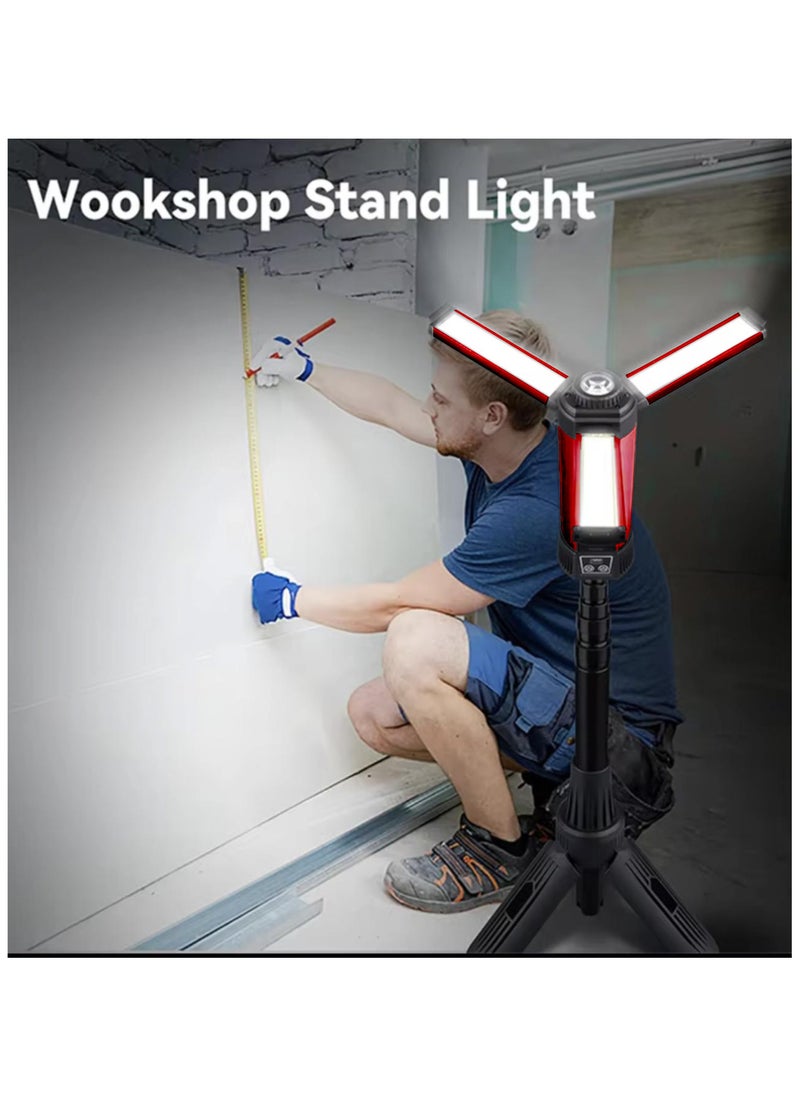 COMFET - Rechargeable Led Camping And Work Light With Tripod Stand, 500/1K/2K Lumen, 360° Rotate Foldable,Triple Head Cob And 6000Mah Battery With Display For Camping, Car Repairing, Barbecue, Workshop. - Image 1
