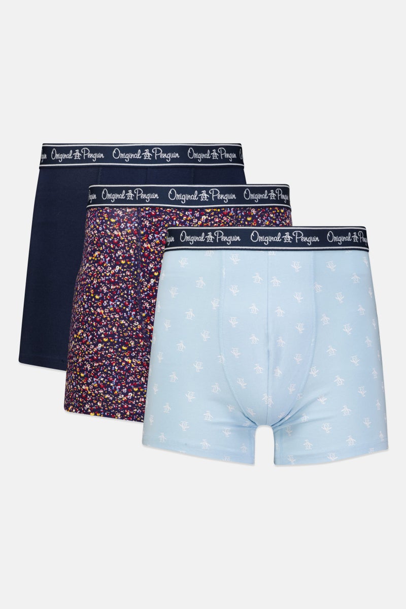 Original Penguin Men 3 Pack Allover Print Boxer Briefs, Light Blue/Navy/Red Combo  - Image 1