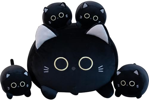 Gudisi Black Cat Plush Stuffed Animals with 4 Kitties Plushies16 Soft Jumbo Pillow Gifts for Kids Him Her Girlfriend Boyfriend - Image 1