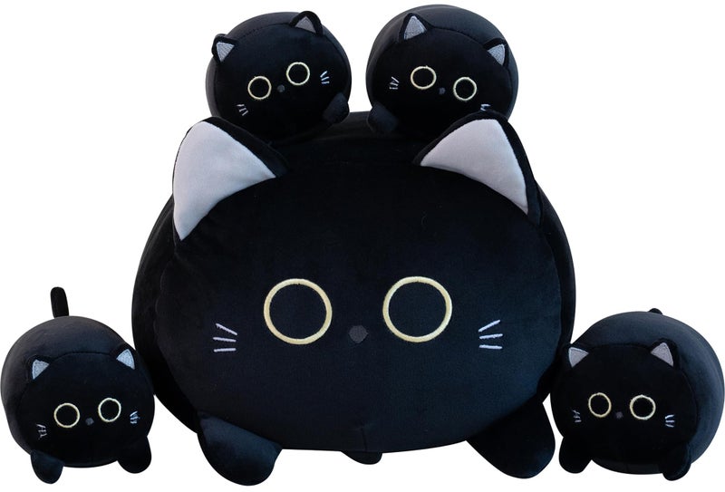 Gudisi Black Cat Plush Stuffed Animals with 4 Kitties Plushies16 Soft Jumbo Pillow Gifts for Kids Him Her Girlfriend Boyfriend - Image 3