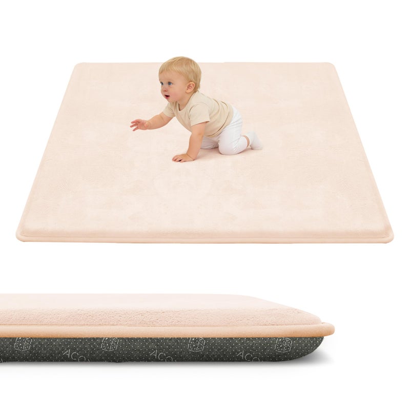 ACOMOPACK 1.3" Thick Baby Play Mat for Floor 50x50"-Memory Foam Water-Repellent Playpen Mat for Tummy Time,Non-Slip Soft Velvet Nursery Rug for Kids,Toddlers,Infants Crawlingï¼ˆBlushï¼‰ - Image 1