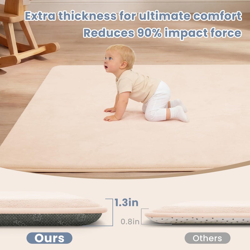 ACOMOPACK 1.3" Thick Baby Play Mat for Floor 50x50"-Memory Foam Water-Repellent Playpen Mat for Tummy Time,Non-Slip Soft Velvet Nursery Rug for Kids,Toddlers,Infants Crawlingï¼ˆBlushï¼‰ - Image 3