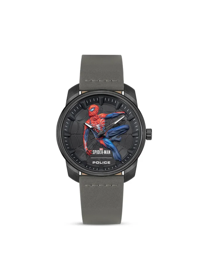 POLICE Superhero Edition Men's 44mm Watch with Black Dial & Black Leather Strap