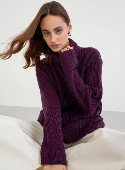 Styli Styli Burgundy Regular Fit Longline Knit Sweater