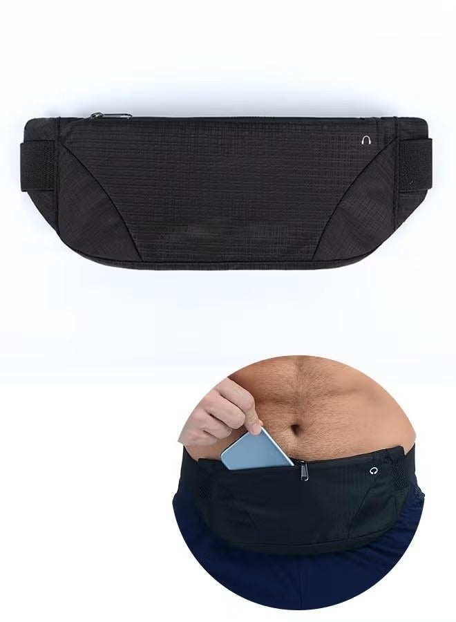 Running Belt for Men or Women, Ultra Light Bounce Free Waist Pouch Bag for Fitness Workout Belt Sport Waist Pack.Exercise Waist Bag for Running Gym Marathon (BLACK)