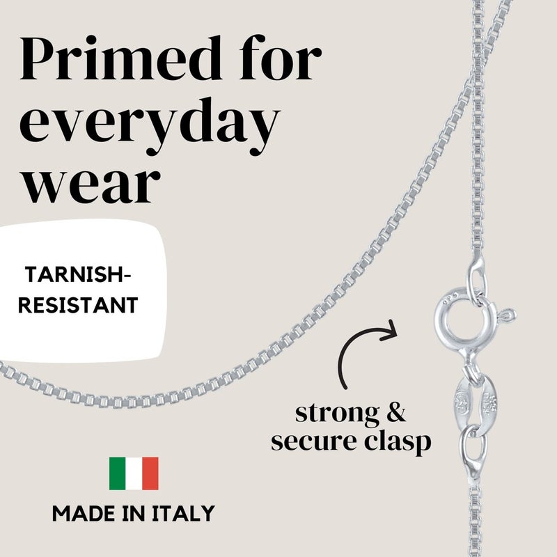 KISPER 925 Solid Sterling Silver 1mm Dainty Thin Box Chain Necklace for Women, Italian Made Tarnish Resistant Waterproof Hypoallergenic, 14 16 18 20 22 24 30 inches - Image 3