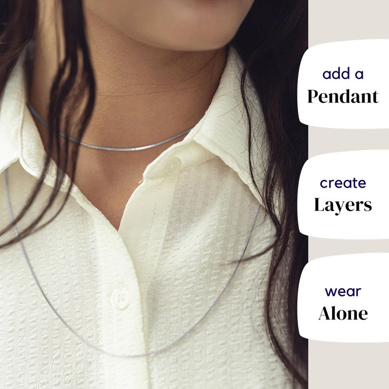 KISPER 925 Solid Sterling Silver 1mm Dainty Thin Box Chain Necklace for Women, Italian Made Tarnish Resistant Waterproof Hypoallergenic, 14 16 18 20 22 24 30 inches - Image 2