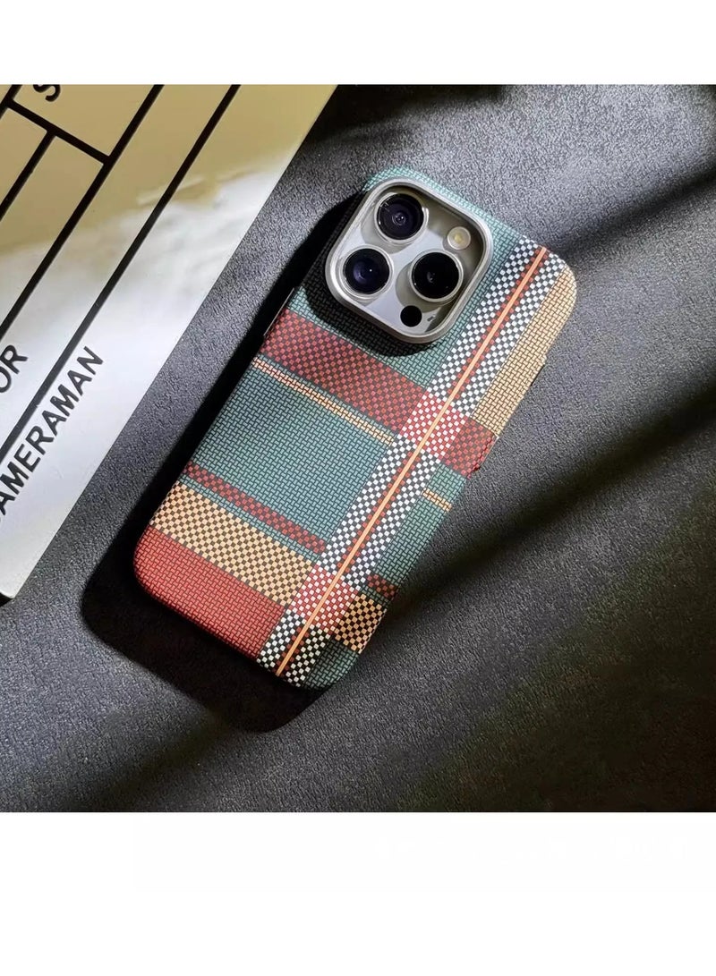 AROAQ Magnetic Phone Case with Kevlar Style Carbon Fiber Plaid Design Compatible with iPhone 12 13 14 15 16 Pro and Pro Max Available in Multiple Colors
