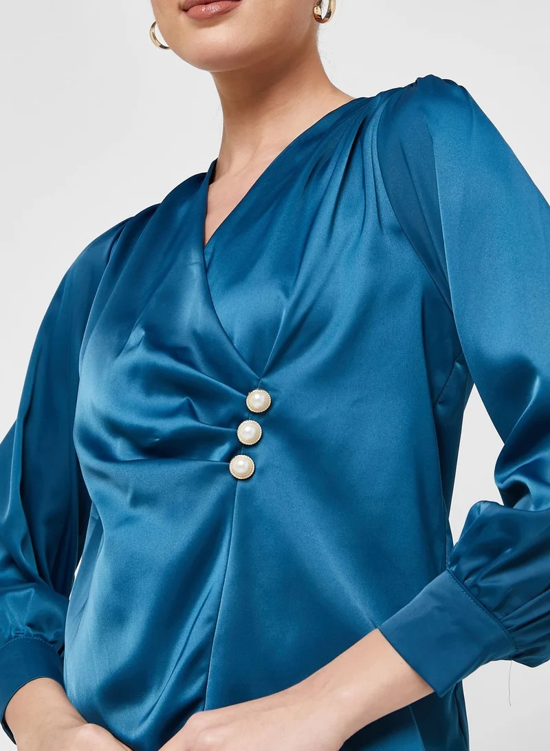 ELLA Drape Button Detail Blouse