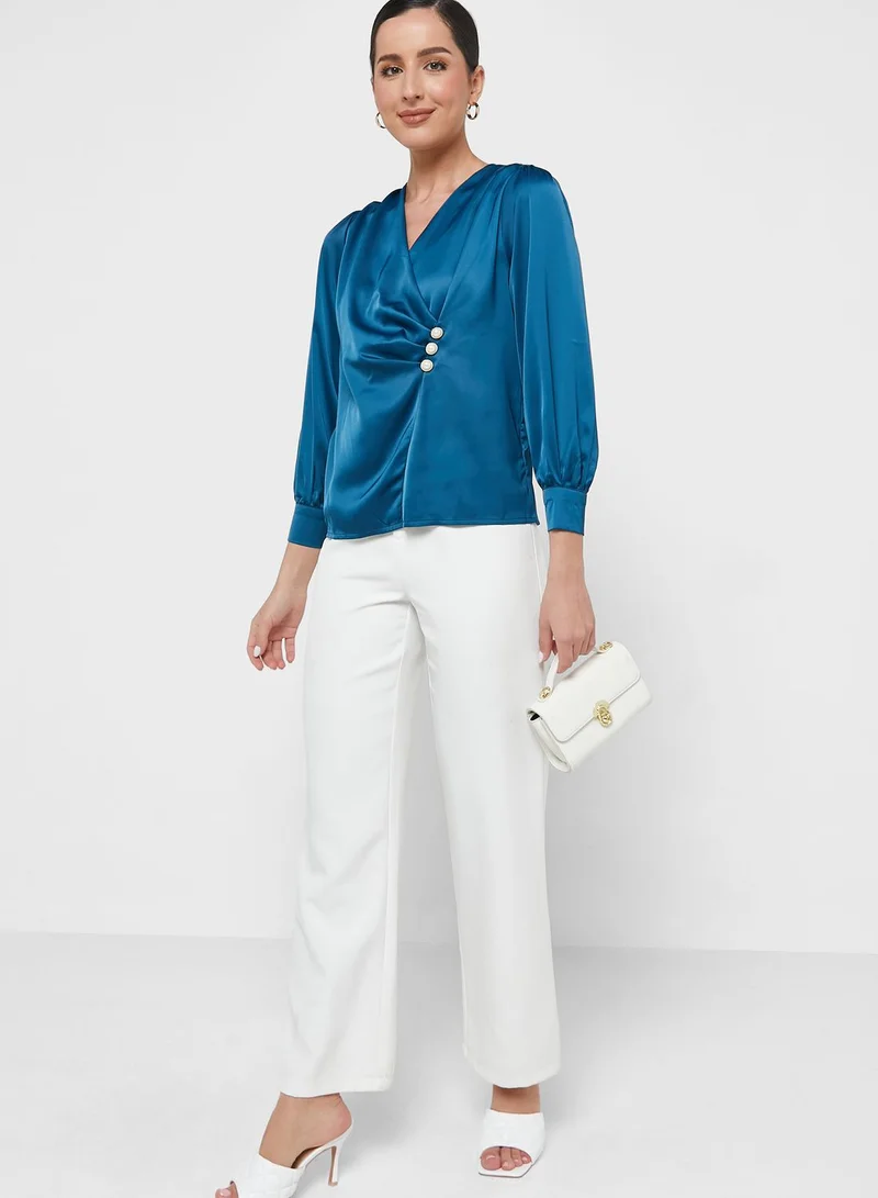 ELLA Drape Button Detail Blouse