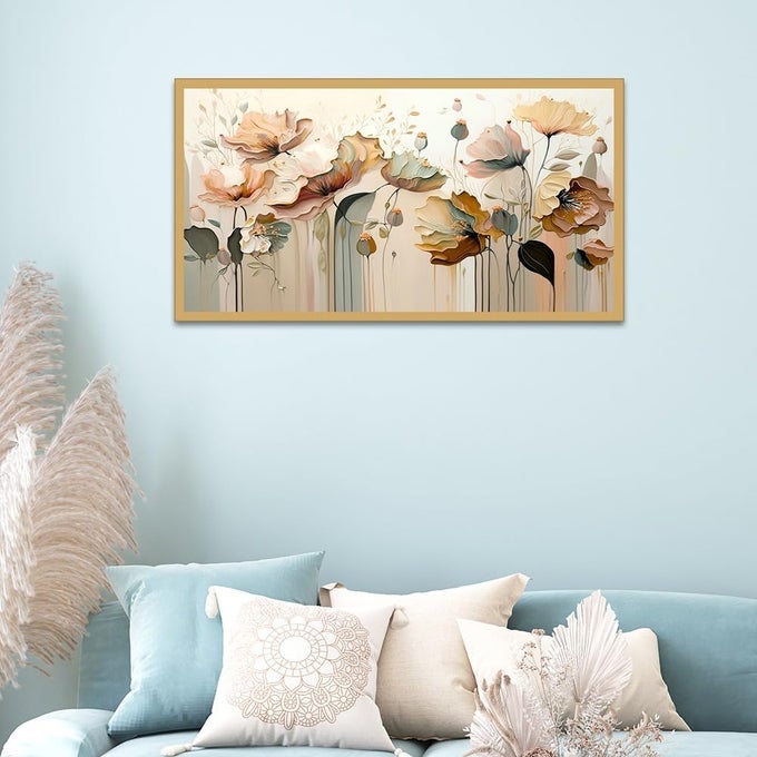 BLOSSOM ABSTRACT FLOWER AESTHETIC CANVAS WALL PAINTING PAINTING FOR WALL DECORATION CANVAS PAINTINGS FOR LIVING ROOM FLOWER PAINTINGS WITH FRAME SIZE 12X24 INCH FF_754DS