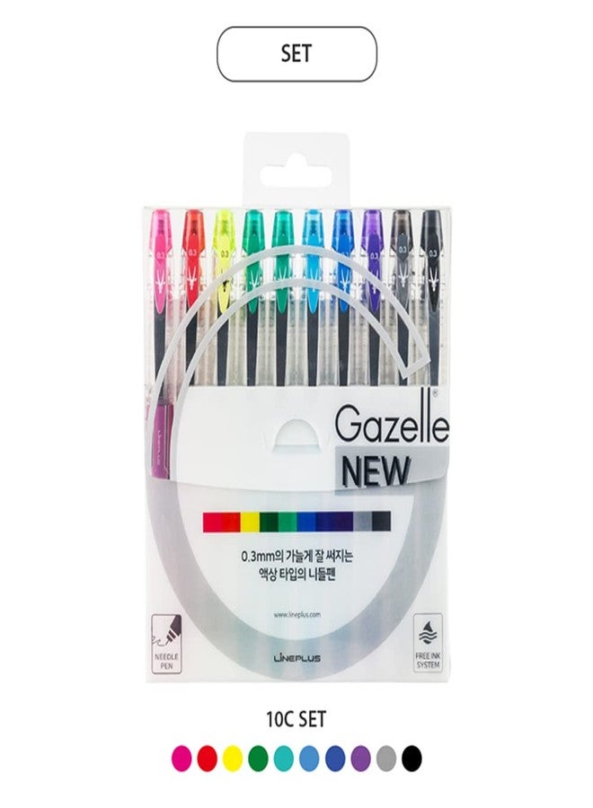LINEPLUS Gazelle 0.3mm Ultra-Fine Needle Tip Gel Pens Set of 10 Assorted - Image 5
