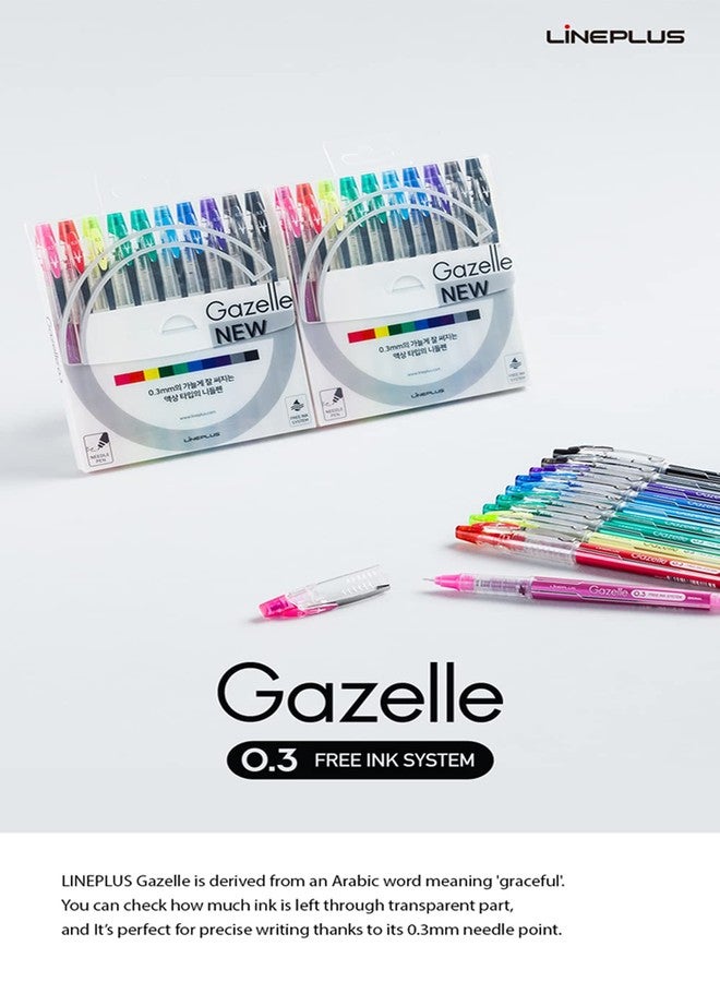 LINEPLUS Gazelle 0.3mm Ultra-Fine Needle Tip Gel Pens Set of 10 Assorted - Image 2